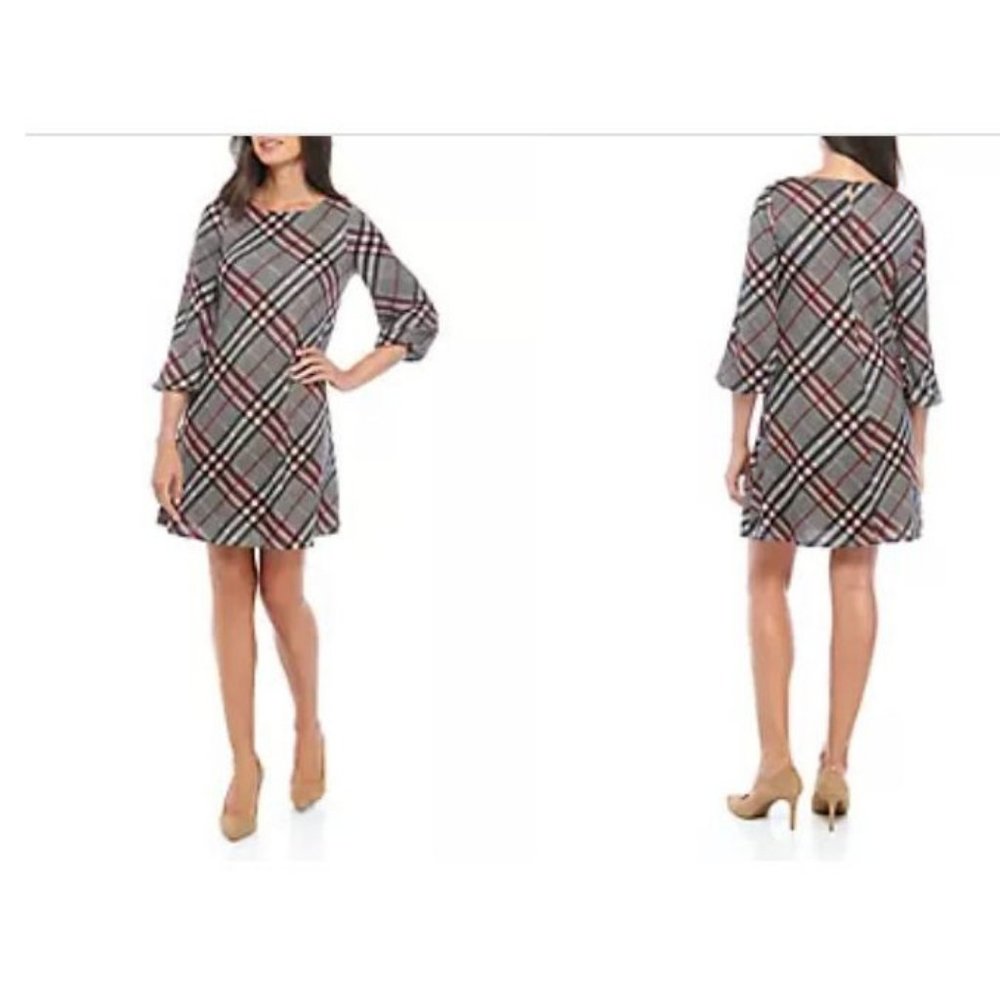 Jessica Howard Dress 1X Plaid Long Sleeve Stretch Career Church NEW Washable
